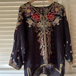 Johnny Was embroidered floral silky top